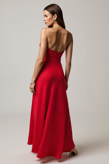 Strapless Red A Line Maxi Dress